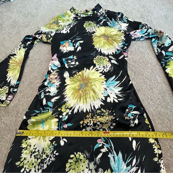 Zara Black satin floral flower print long sleeve high neck mini dress Sz S NWOT - Picture 12 of 13